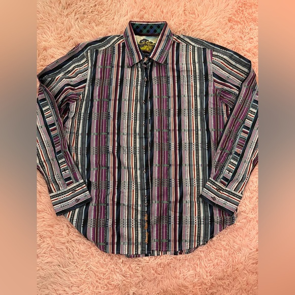 Robert Graham Classic Fit Multicolor Striped Button Down Shirt Mens XL